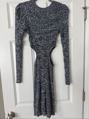 AFRM Black and Gray Ribbed Cutout Long Sleeve Dress